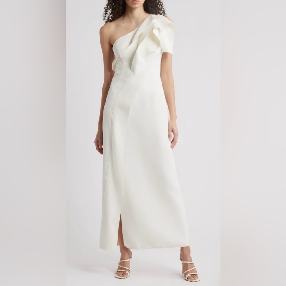NWOT Acler Daneway One-Shoulder Ruffle Midi Gown Sz 12 ivory white